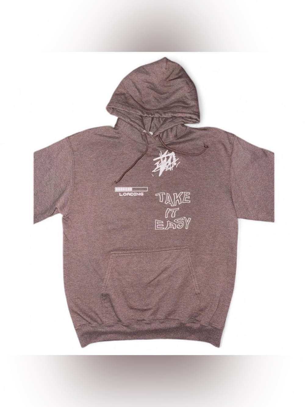 ‘Take It Easy’ Brown Graphic Sweatshirt With Hood